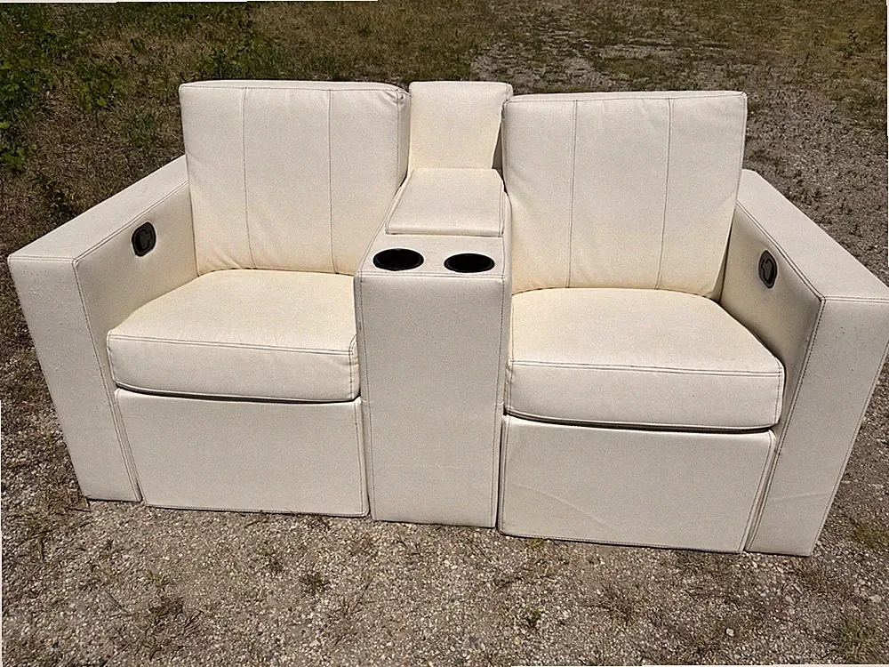 70" Reclining SOFA Chaise Theatre Seating White /Cream Couch RV usb coach