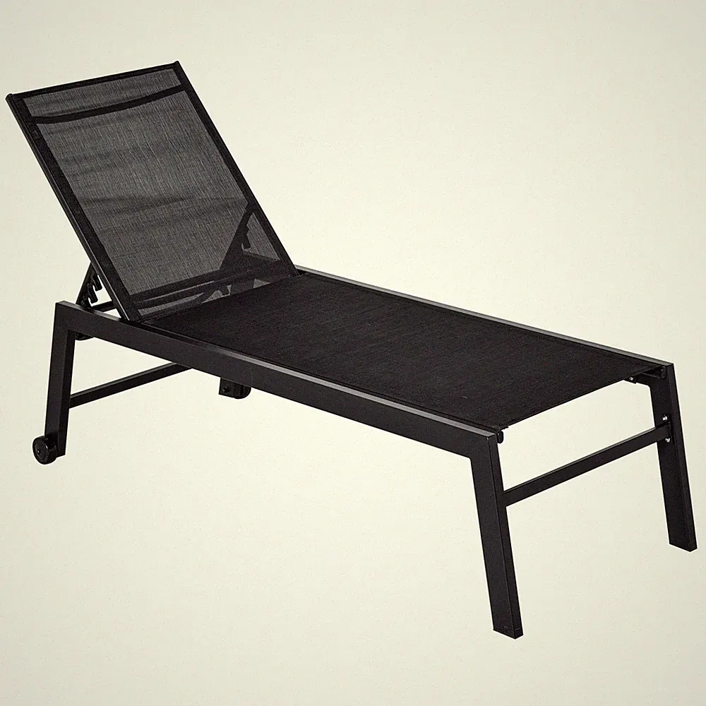 All-Weather Chaise Lounge Chair 5-Position Recline 220lb Wheels Black