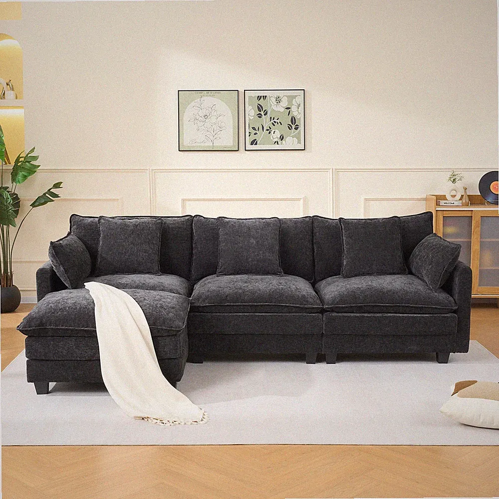 black color 3-seat combo sofa with storage ottoman for living room apartment b