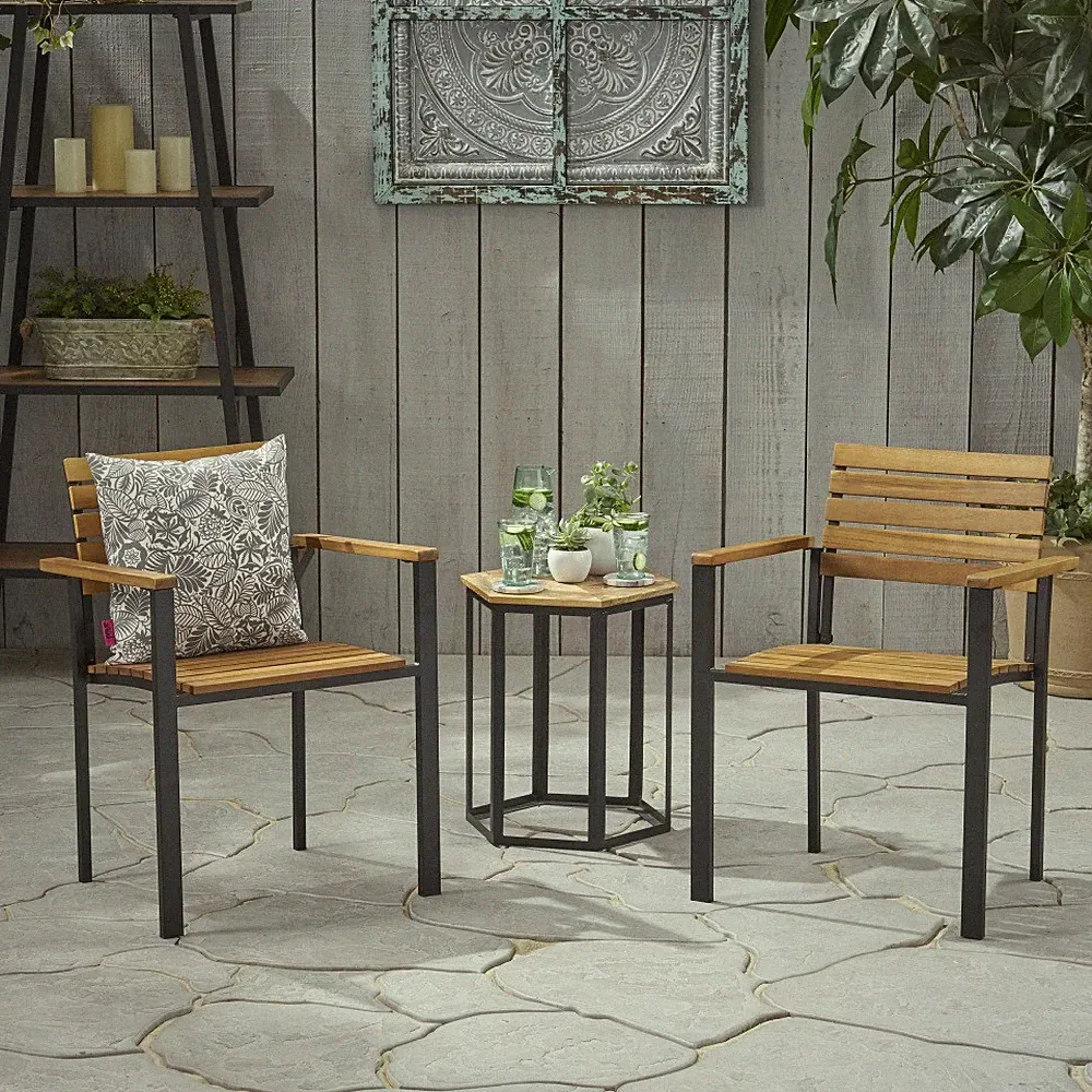 Black Metal Outdoor Dining Chairs Modern Industrial Slat Panel Design