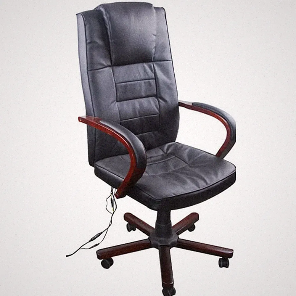 Black Office Massage Chair Real Leather Height Adjustable