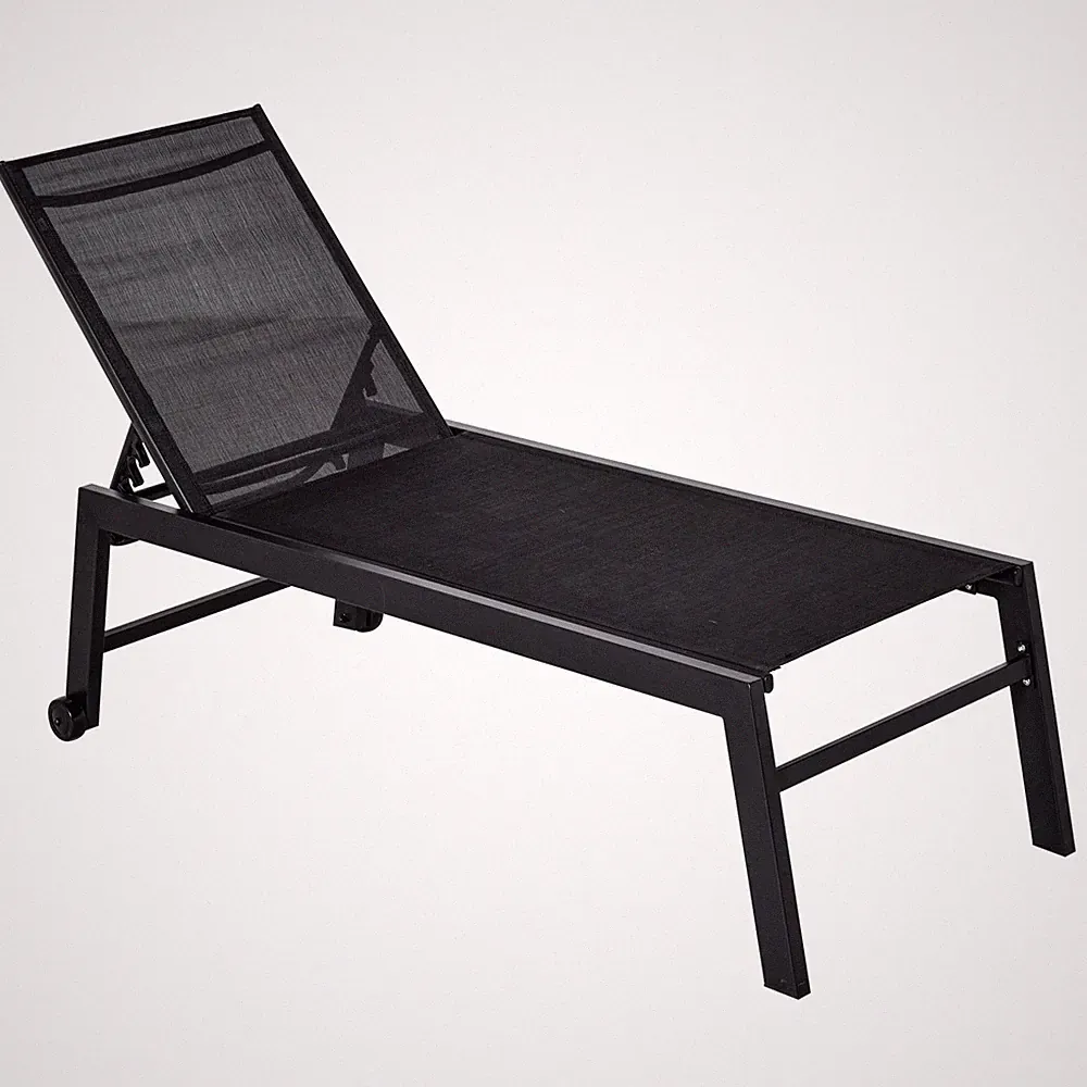 Comfortable Chaise Lounge Chair 5-Position Recline 220lb with Wheels Black