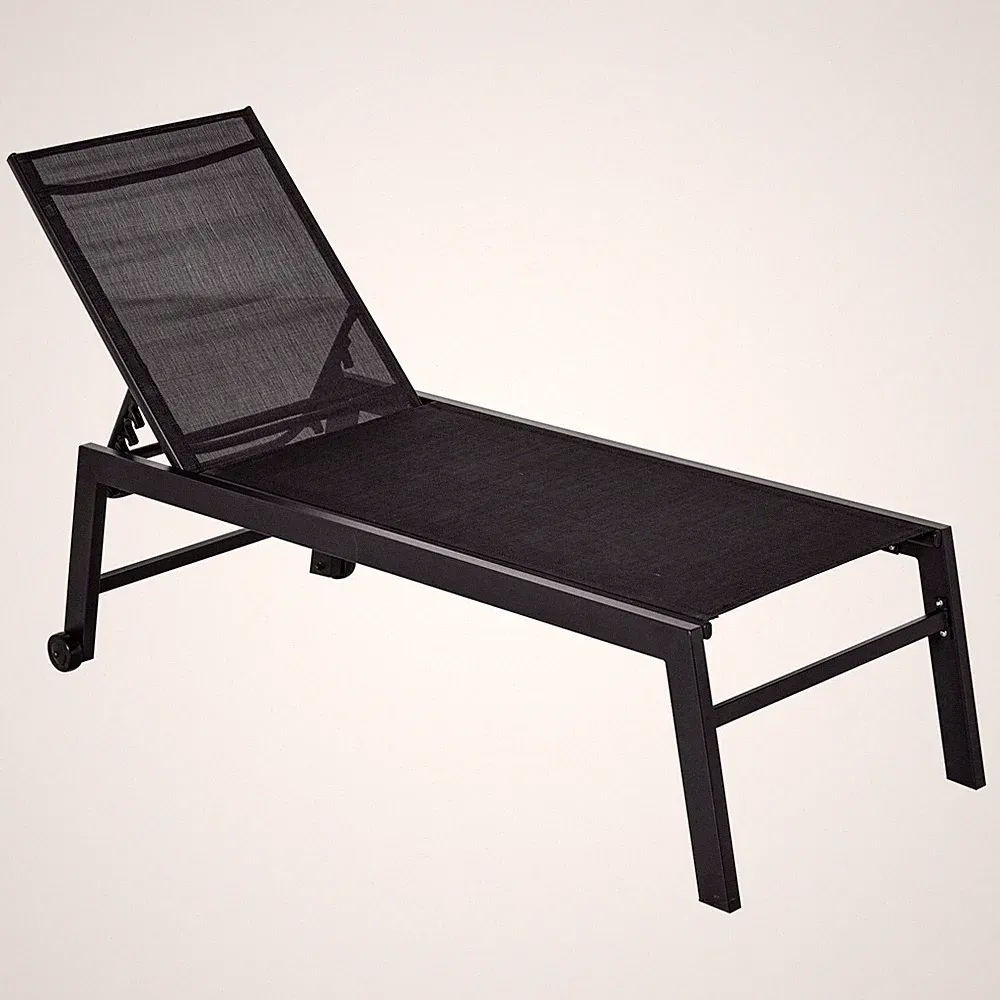 Contemporary Chaise Lounge Chair 5-Position 220lb Capacity with Wheels Black