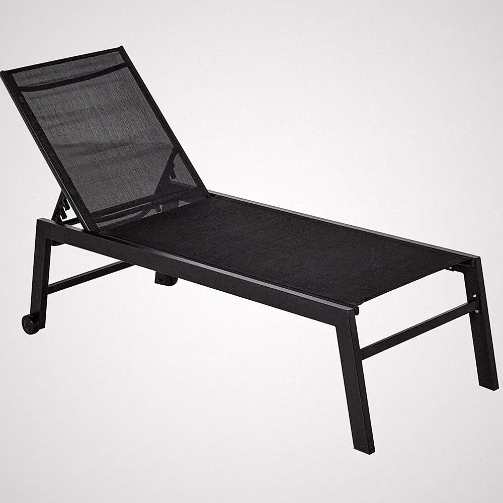 Heavy-Duty Chaise Lounge Chair 5-Position Recline 220lb with Wheels Black