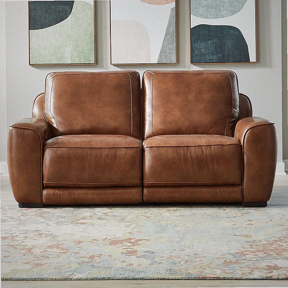 Liberty Furniture Blake 2 Piece Power Reclining Loveseat - Brown Leather