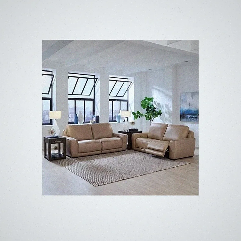 Liberty Furniture Blake Sofa & Loveseat Power Reclining Set - Oatmeal Leather