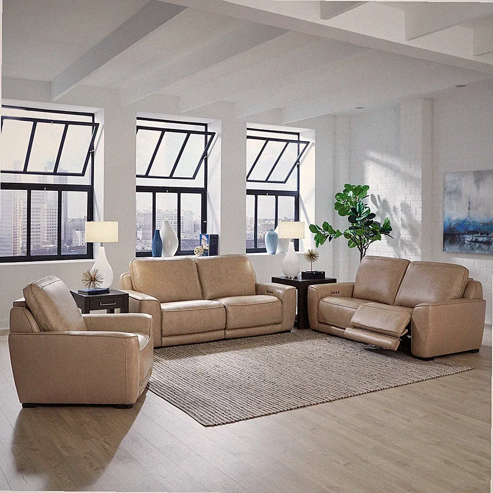 Liberty Furniture Blake Sofa Loveseat & Recliner Set - Oatmeal Brown Leather