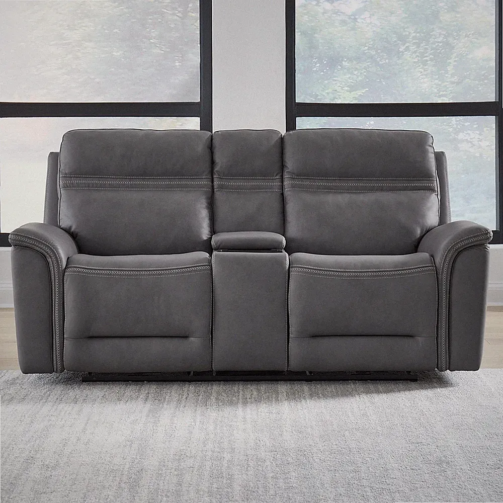 Liberty Furniture Cooper Power Reclining Loveseat with Console Blue Gray Leather
