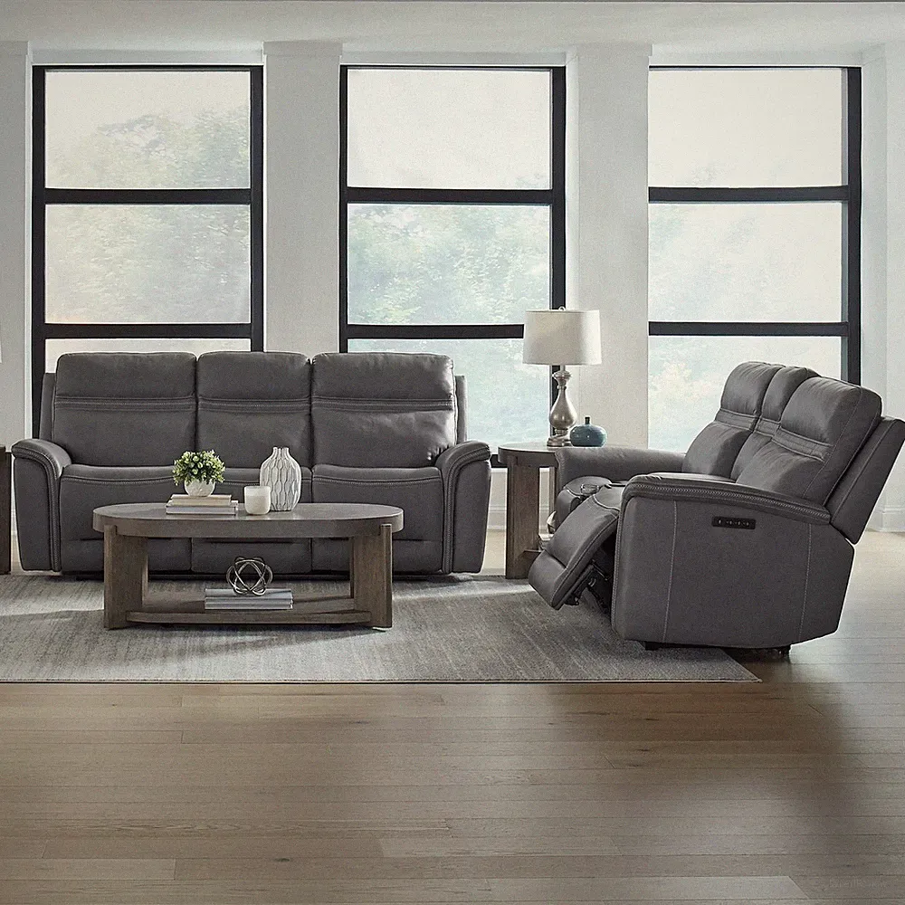 Liberty Furniture Cooper Sofa & Loveseat Power Reclining Set - Blue Gray Leather