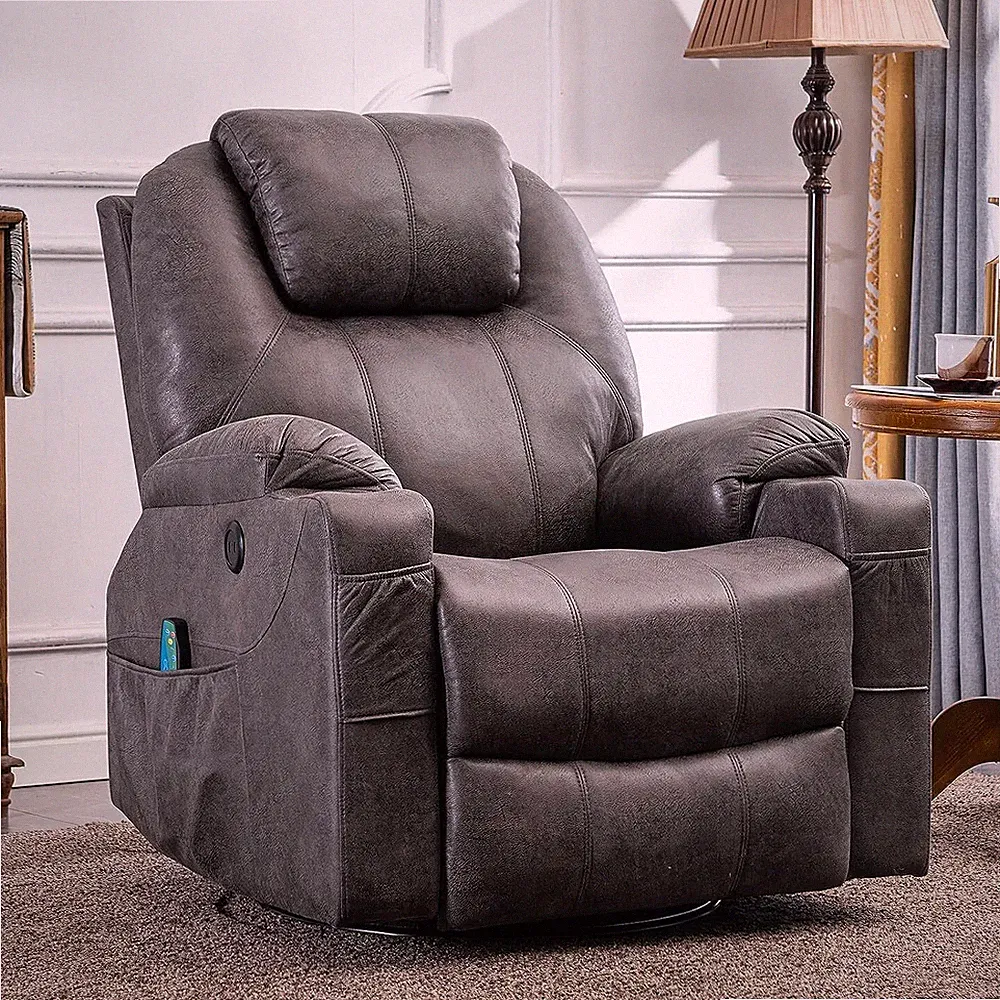 Manual Swivel Glider Rocker Recliner Chair Lounge Sofa w/ Massage Heat USB Ports