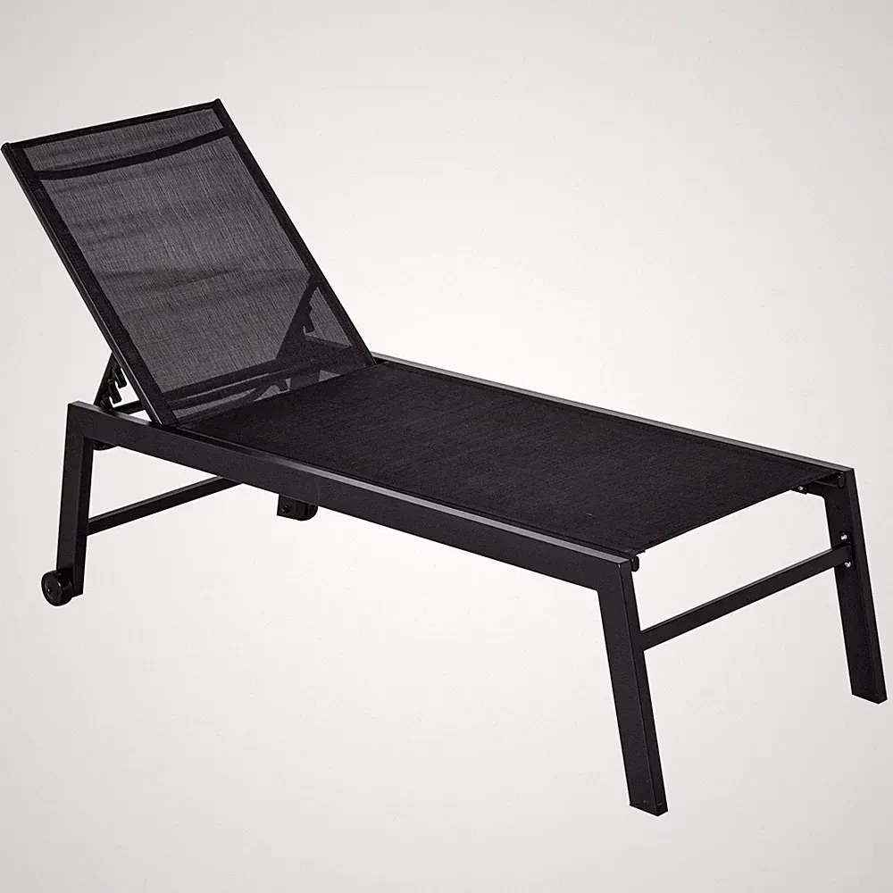 Mesh Fabric Chaise Lounge Chair 5-Position Recline 220lb Black