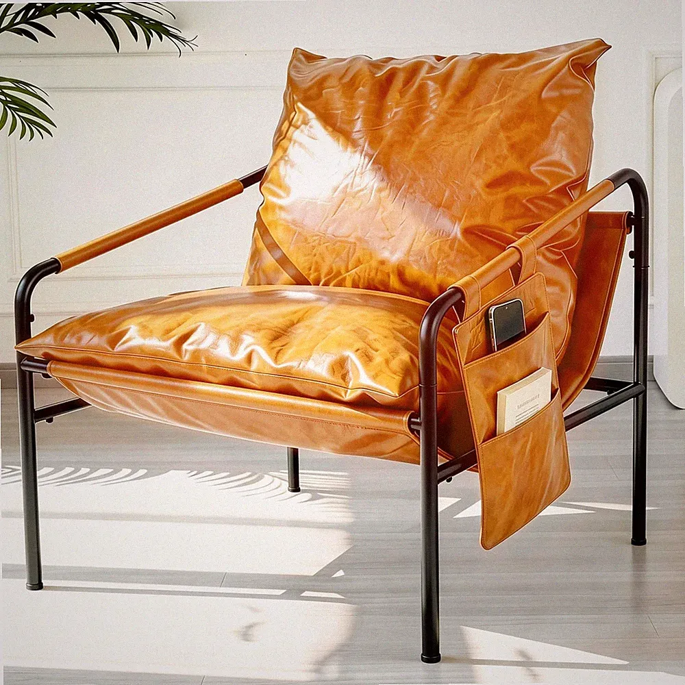 Modern Bright Orange Oversized Faux Leather Recliner Armchair, Comfy Accent C...