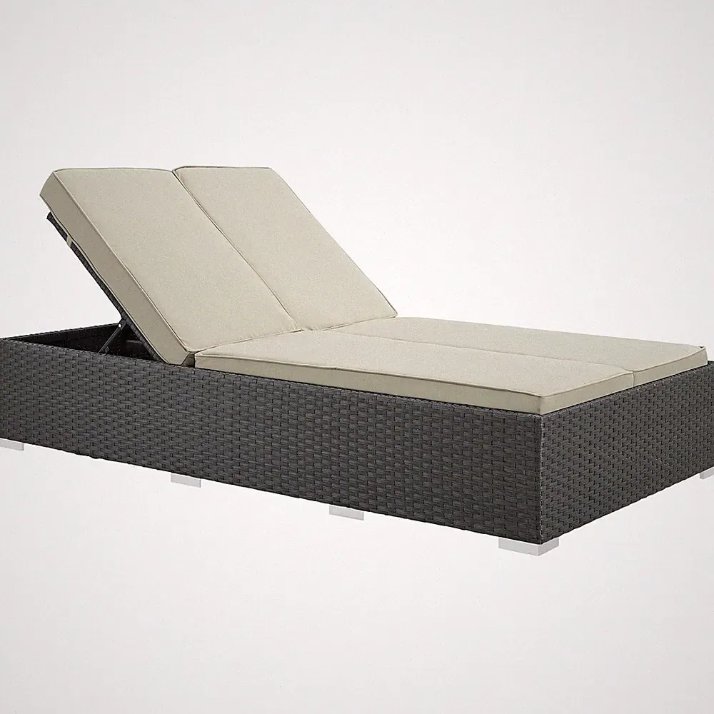 Modway Sojourn Aluminum and Rattan Patio Double Chaise in Chocolate/Navy