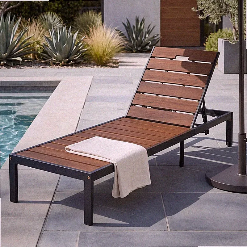 Outdoor Adjustable Chaise Lounge Chair Reclining Patio Lounger Pool Bench Black