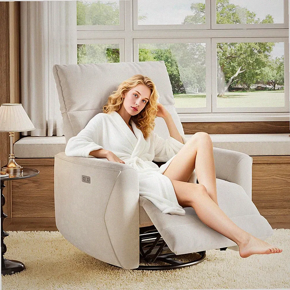 Power Recliner Chair, 270° Swivel Rocking Glider with USB Charging Port, PU L...