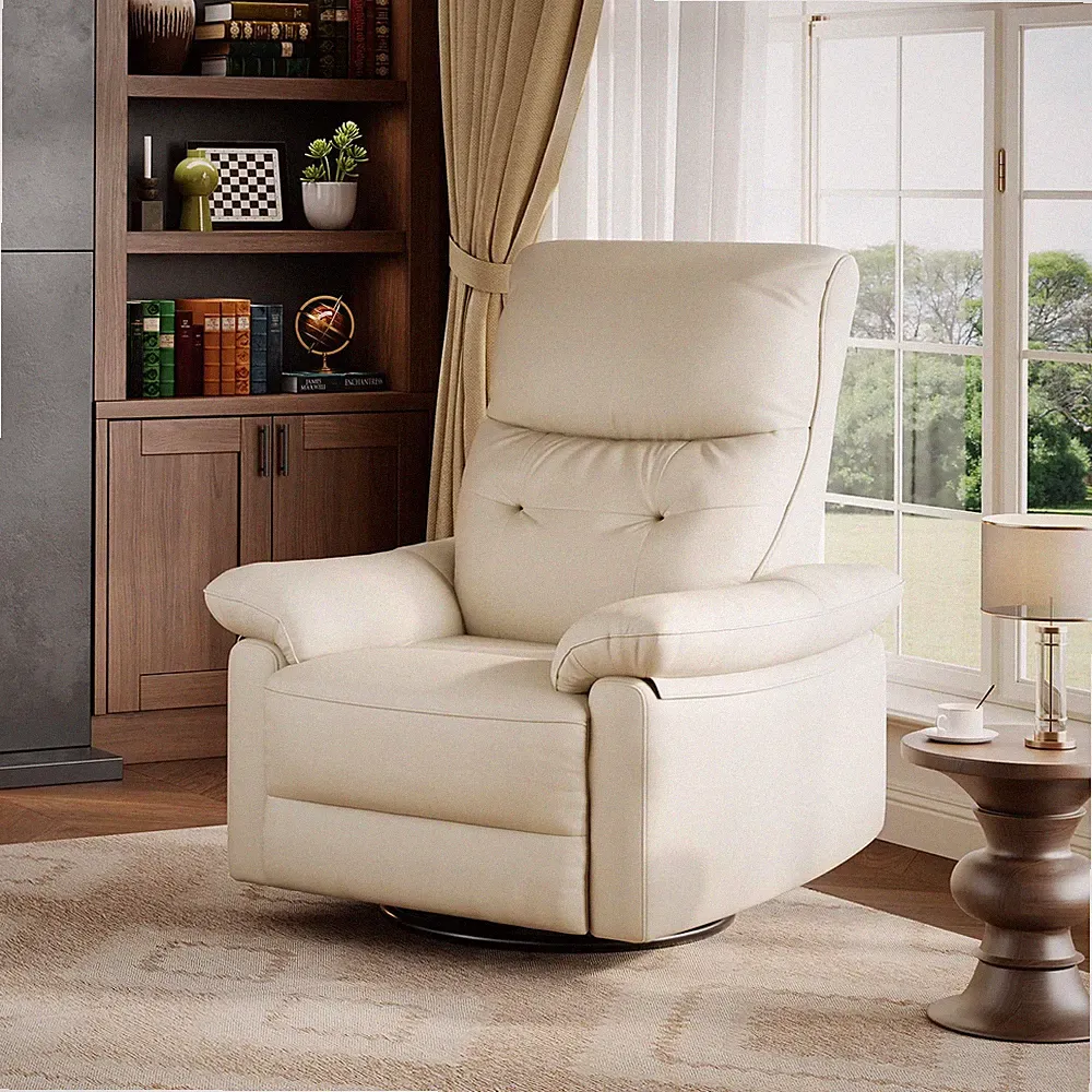 Swivel Rocking Recliner Chair, Manual Leather Recliner Glider with Lumbar & P...